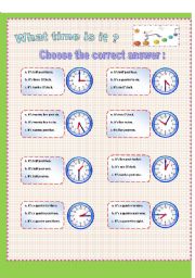 English Worksheet: What time is it ? (multiple choice)