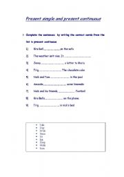 English worksheet:  Present simple and Present continuous