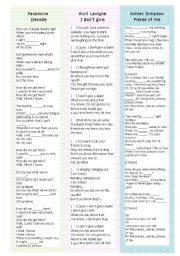 English Worksheet: 3 songs in one worksheet