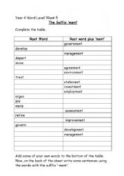 English Worksheet: The Suffix Ment