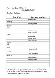 English worksheet: The Suffix Ment