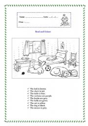 English Worksheet: Colour the bedroom