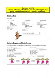 English worksheet: Study stations for basic grammatical structures