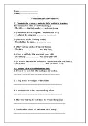 English Worksheet: relative clauses