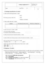 English Worksheet:  Test for 8th basic education form ( Tunisian curriculum )