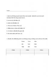 English Worksheet: Long a, i, u