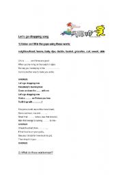 English worksheet: Lets go shopping song!