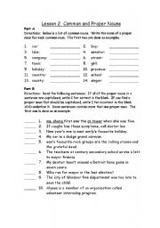 English worksheet: proper nouns and Common nouns