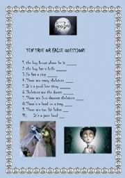 English Worksheet: The corpse bride true or false