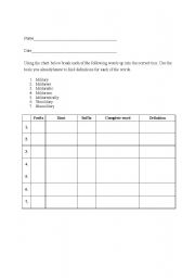 English Worksheet: Militarism - prefix, suffix, and root word disection