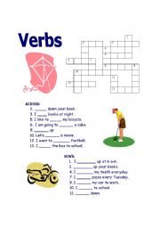 English Worksheet: verbs crossword puzzle
