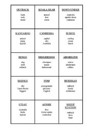English Worksheet: Taboo gamcards Australia