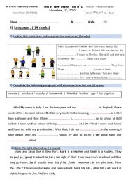 English Worksheet: Mid of term test n 1