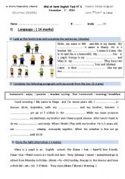English Worksheet: Mid of term test n 1