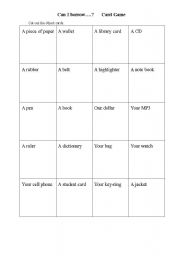 English worksheet: can I borrow...class game card sheet