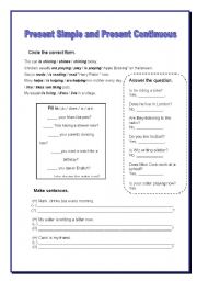 English Worksheet: PRESENT SIMPLE AND PRESENT CONTINUOUS