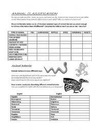 English Worksheet: Animal classification and behavior