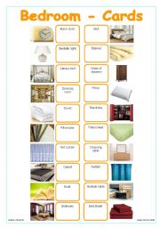 English Worksheet: Bedroom - Cards