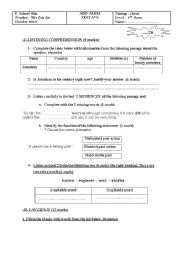 English Worksheet: MID-TERM TEST N1(1st form)