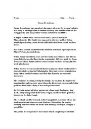 English Worksheet: Susan B. Anthony