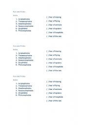 English worksheet: Fears and phobias matching