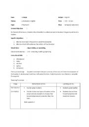 English worksheet: writing lesson plan based on literature