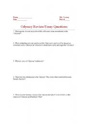 English worksheet: Odyssey Review-Essay Questions
