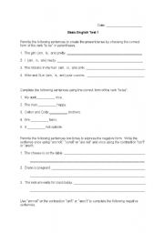 English worksheet: Basic English Test 1