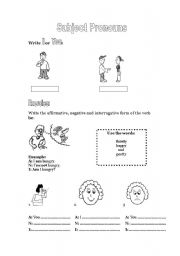 English worksheet: Subject pronouns (i, you) and verb be( i, you)