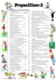 English Worksheet: Prepositions-2 (Editable with Answer Key)