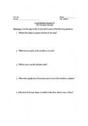 English Worksheet: 13 Colonies DBQs