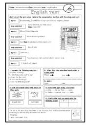 English Worksheet: at the pets shop: test eor beginners
