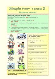 Simple Past Tense 2 with grammar and 8 exercises in 4 pages