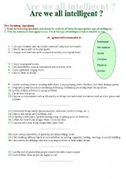 English Worksheet: Are we all intelligent?