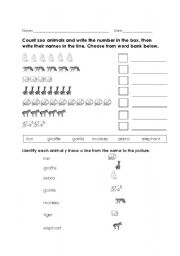 English Worksheet: Counting Zoo Animals