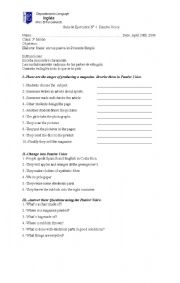 English worksheet: exercises about passive form and active form