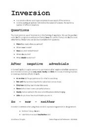 English Worksheet: Inversion