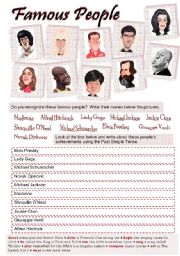 English Worksheet: FAMOUS PEOPLE AND PAST SIMPLE