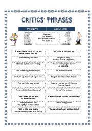 English Worksheet: CRITICS PHRASES  -  be a judge in an audition!