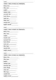 English worksheet: WRITE THESE WORDS AS NUMBERS