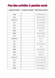 English Worksheet: Question words and free time activities