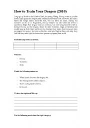 How to Train Your Dragon - worksheet to accompany video trailer