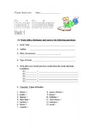 English worksheet: a book review - task 1