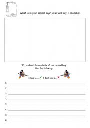 English worksheet: What is in your school bag?