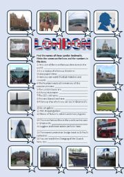 English Worksheet: London sights 2 - Pictionary, matching, fill-in exercise (editable, with key)