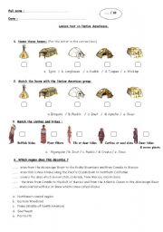 English Worksheet: Lesson Test on Native Americans