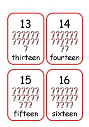 Numbers 13-16 flash cards