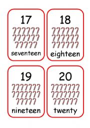 English Worksheet: Numbers 17-20 flash cards