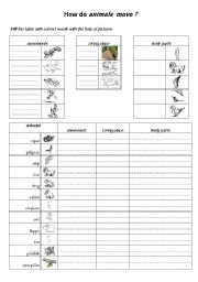 English worksheet: the movement of animals