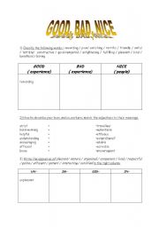 English worksheet: Adjectives Good Bad Nice